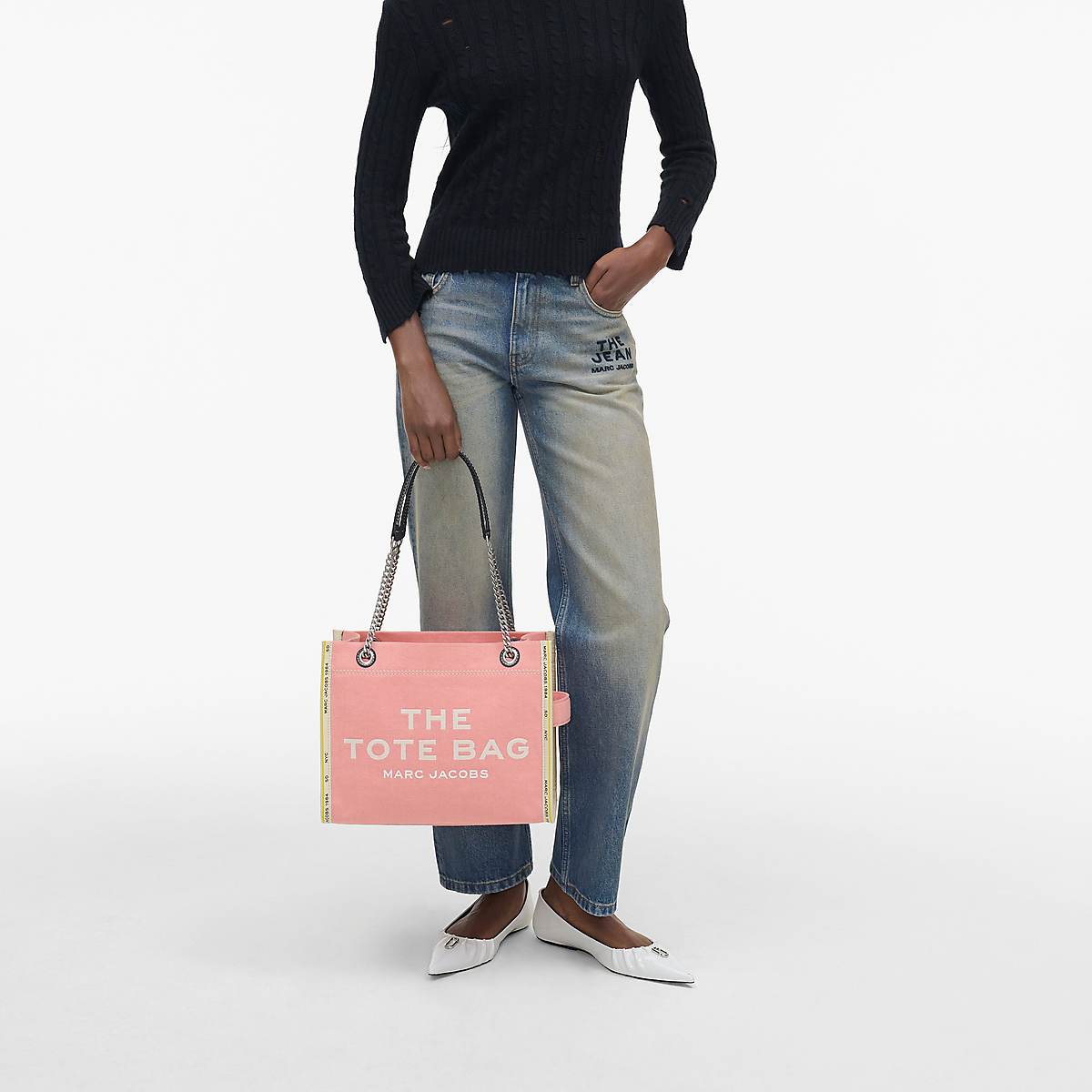 Women Marc Jacobs Denim Chain Medium Tote Bags Pink | UK MJ6851-F47