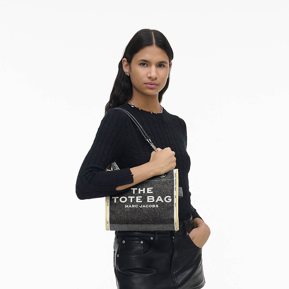 Women Marc Jacobs Denim Chain Small Tote Bags Black Wash | UK MJ8735-G47