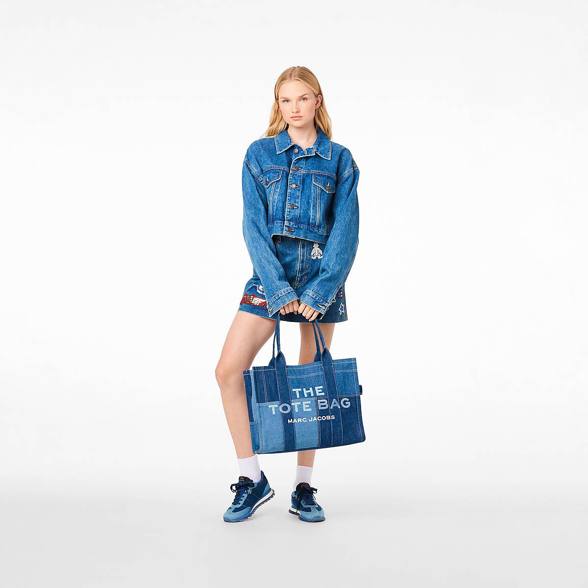 Women Marc Jacobs Denim Large Tote Bags Blue | UK MJ9261-X60