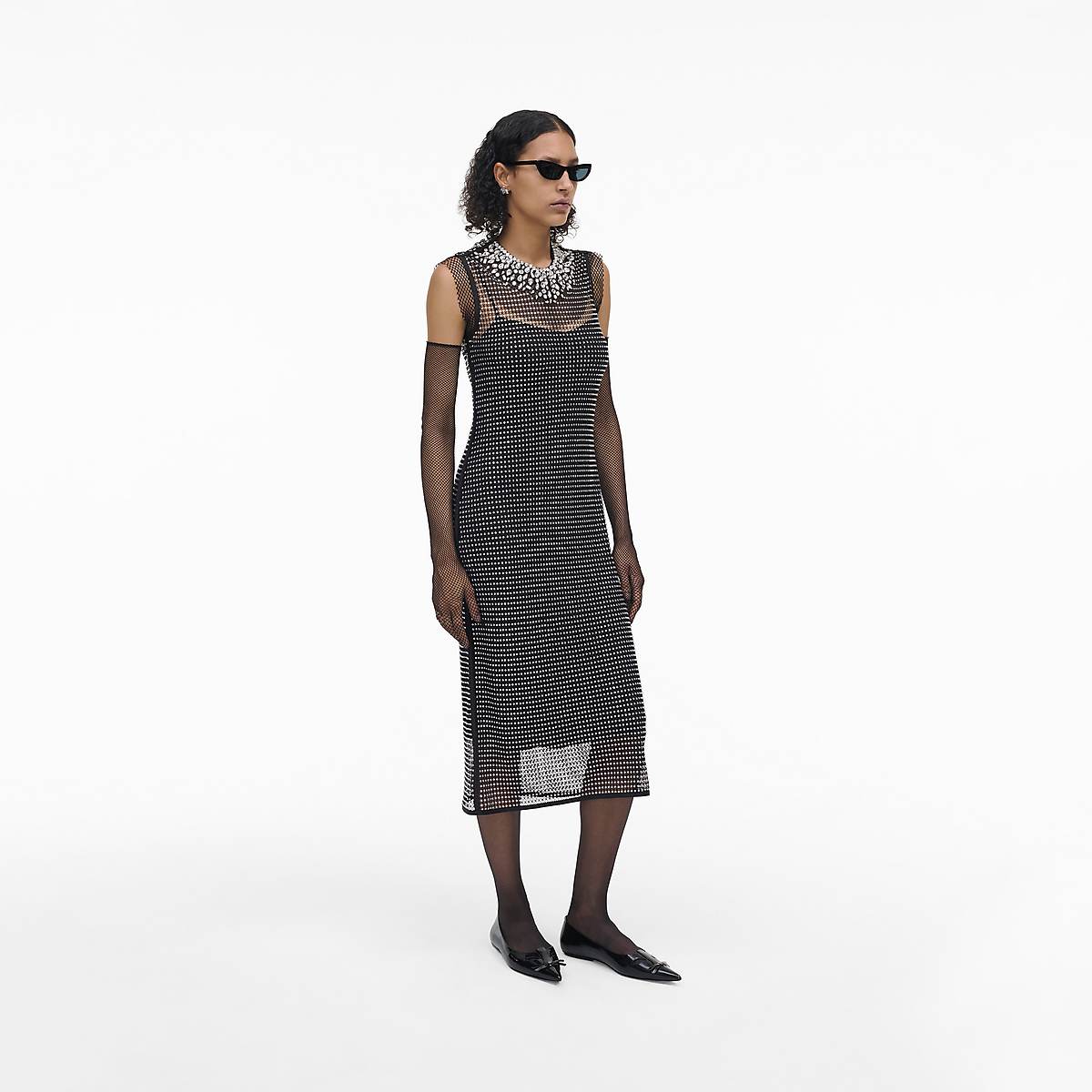 Women Marc Jacobs Diamond Fishnet Dress Black | UK MJ1479-A35