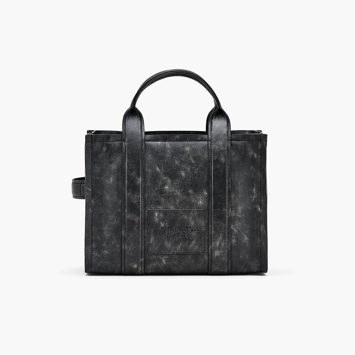 Women Marc Jacobs Distressed Leather Medium Tote Bags Black | UK MJ5108-H43