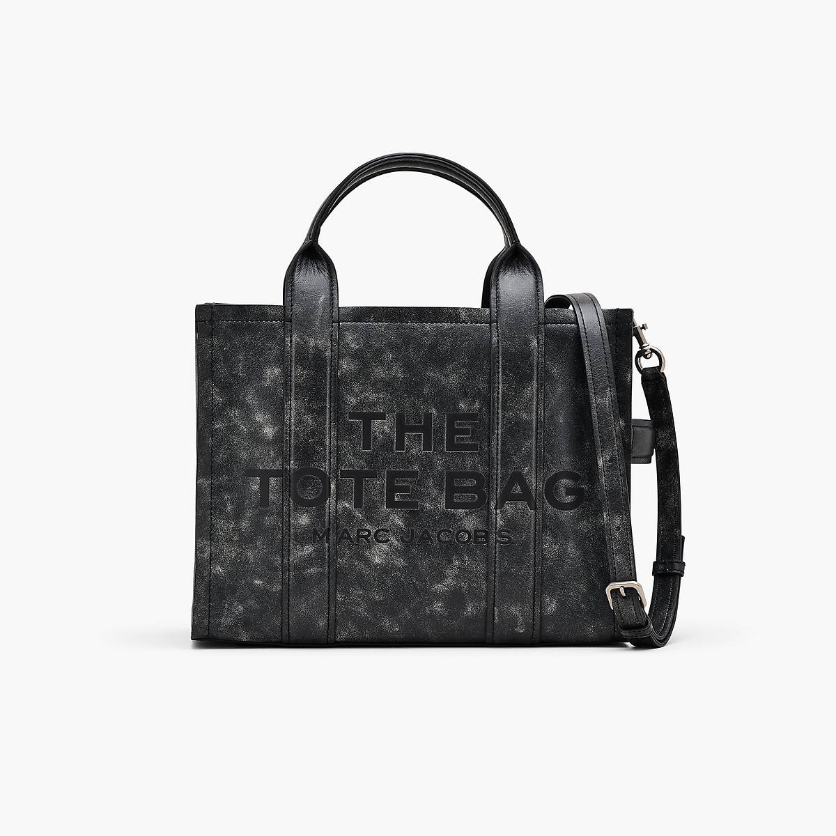 Women Marc Jacobs Distressed Leather Medium Tote Bags Black | UK MJ5108-H43