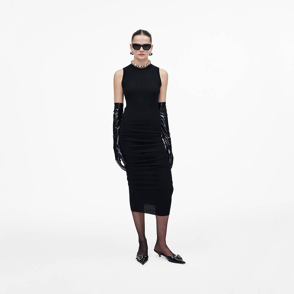 Women Marc Jacobs Fine Ribbed Merino Twisted Dress Black | UK MJ2739-P90