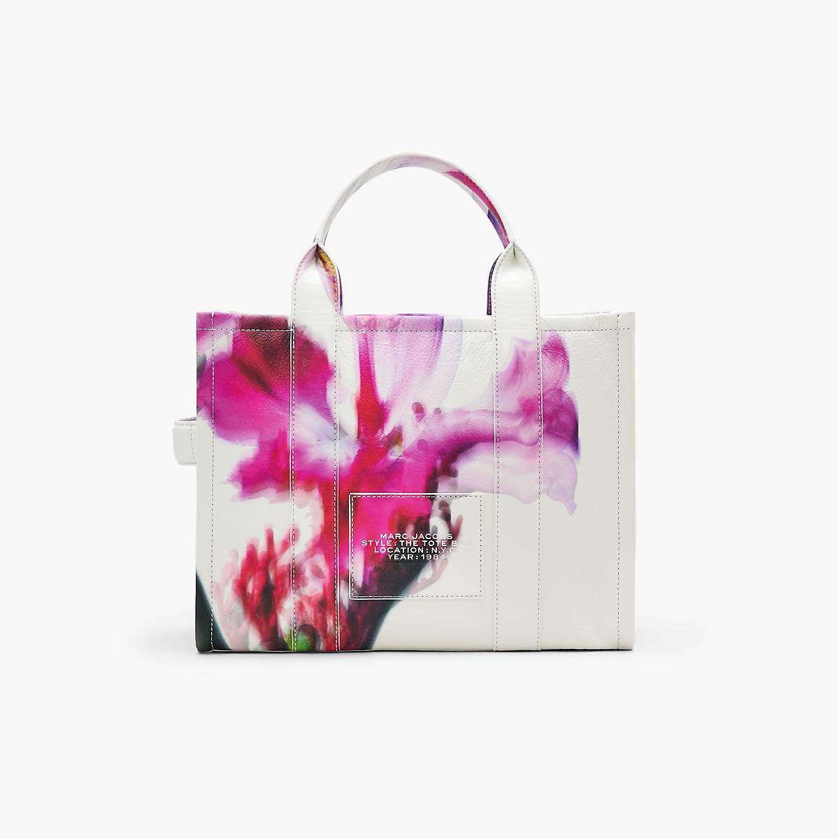 Women Marc Jacobs Future Floral Leather Medium Tote Bags White Multicolor | UK MJ9475-X92