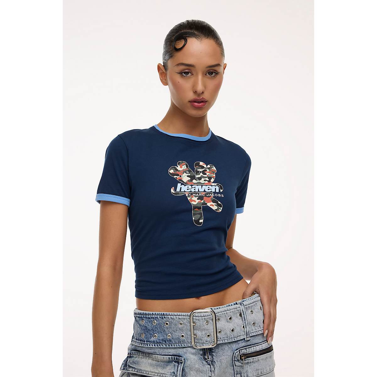 Women Marc Jacobs Heaven Logo Baby Tee T-Shirt Navy | UK MJ4357-L75