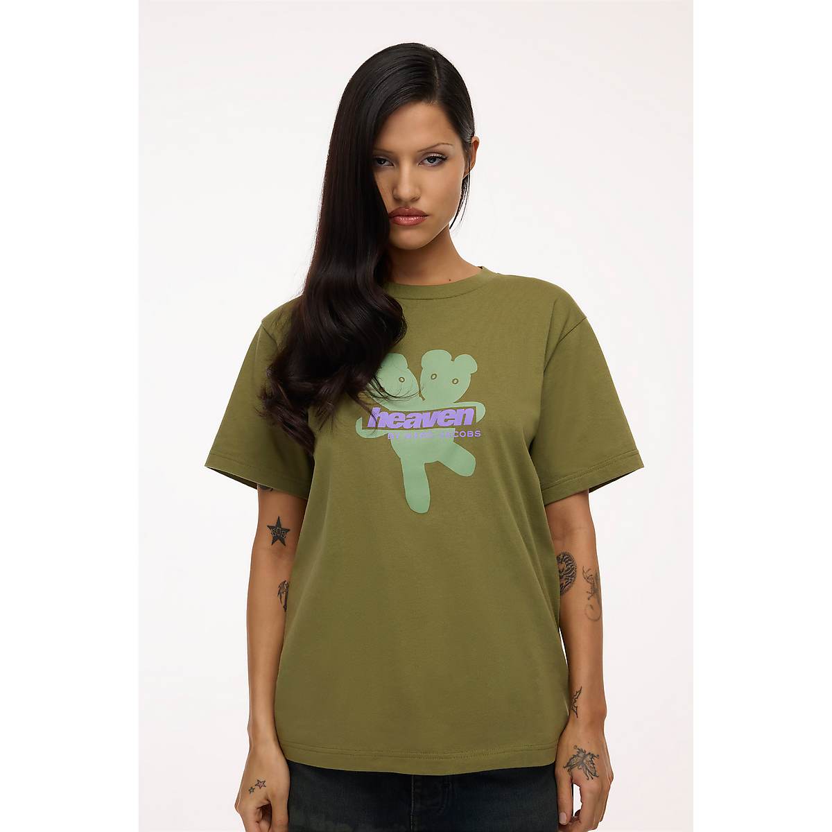 Women Marc Jacobs Heaven Logo T-Shirt Green | UK MJ1950-J30