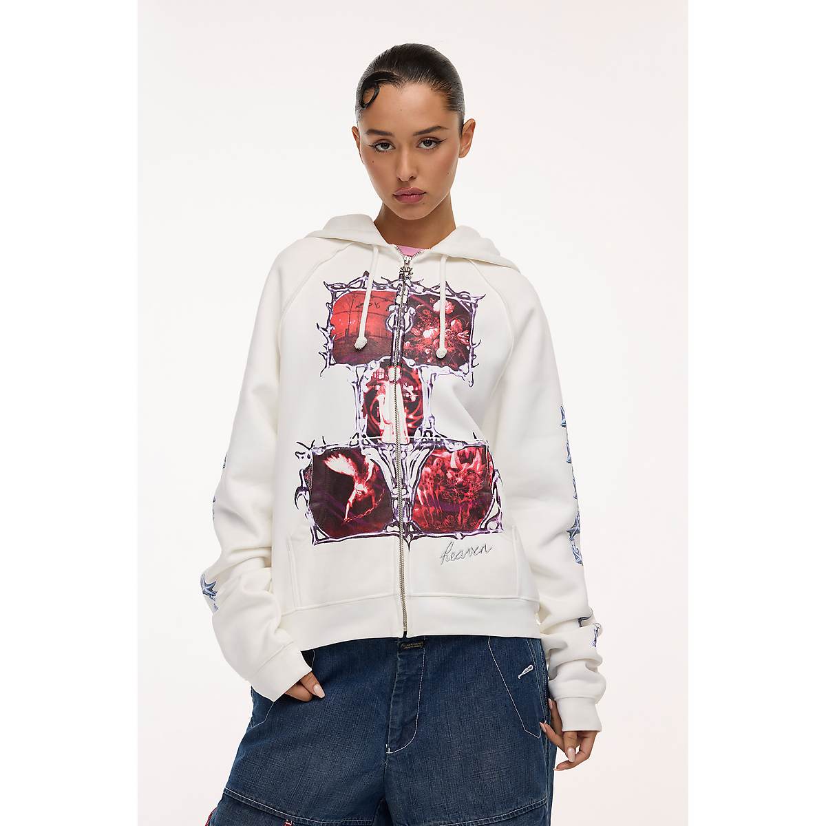 Women Marc Jacobs I Feel Angry Zip-up Hoodie White | UK MJ6927-U91