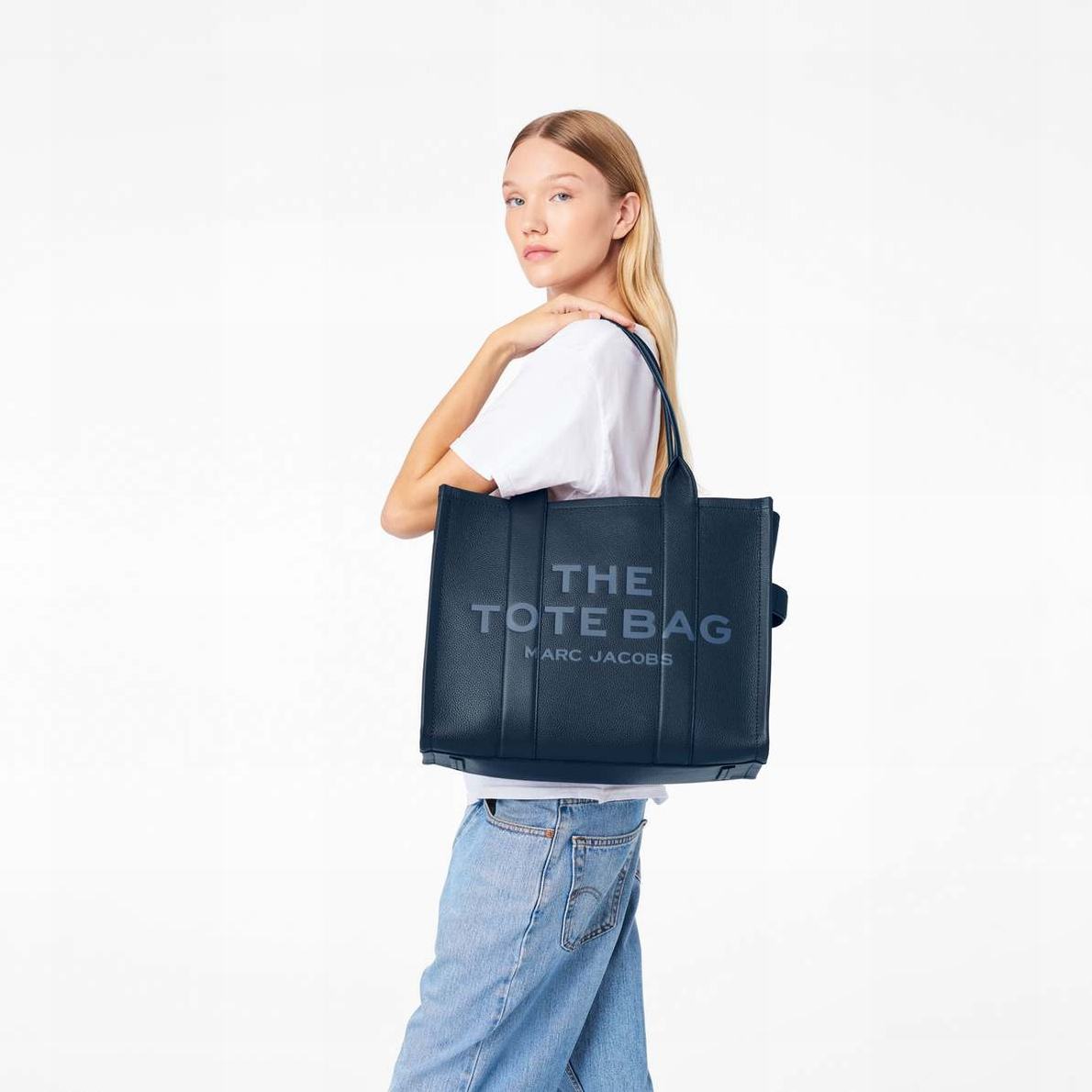 Women Marc Jacobs Leather Large Tote Bags Blue | UK MJ8106-O41