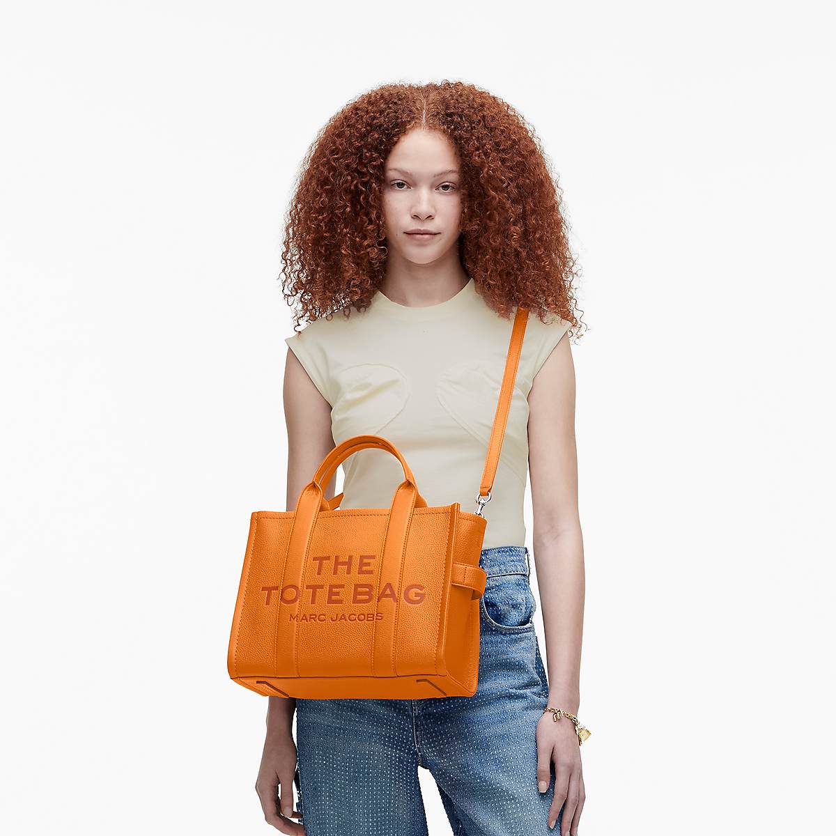 Women Marc Jacobs Leather Medium Tote Bags Orange | UK MJ4612-Y07