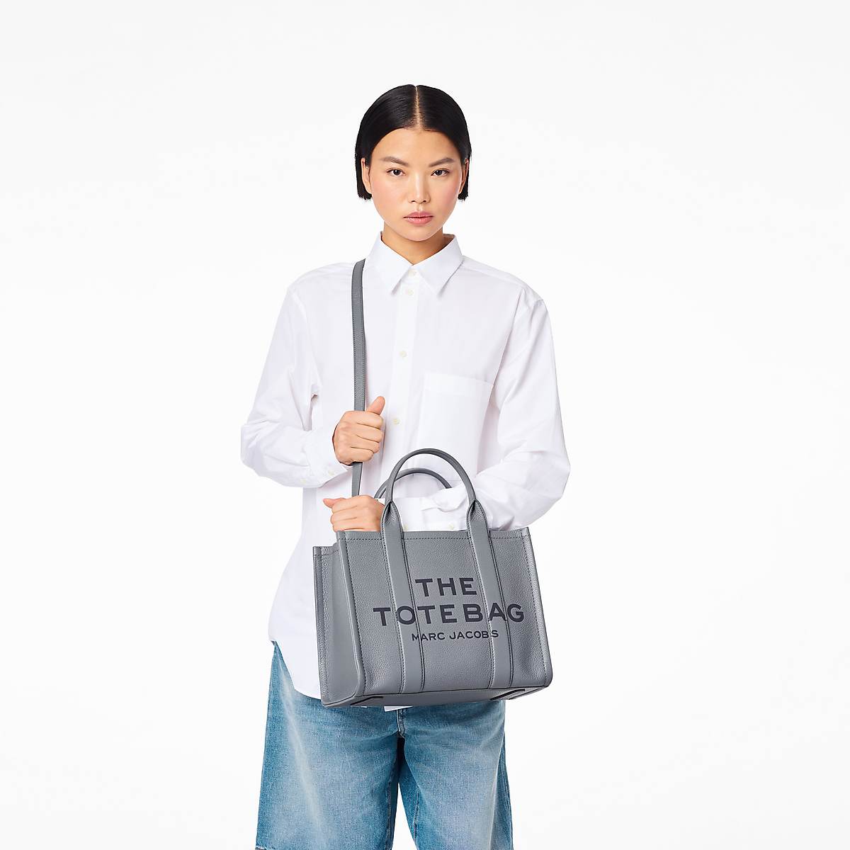 Women Marc Jacobs Leather Medium Tote Bags Grey | UK MJ7523-P09