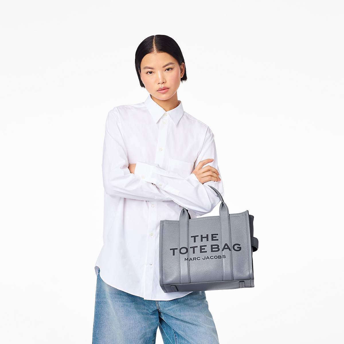 Women Marc Jacobs Leather Medium Tote Bags Grey | UK MJ7523-P09