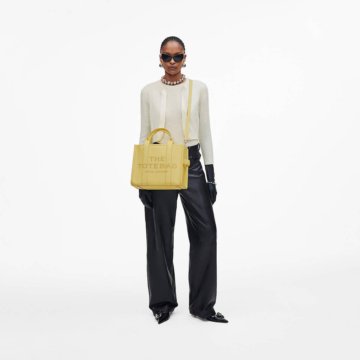 Women Marc Jacobs Leather Medium Tote Bags Yellow | UK MJ7410-A20