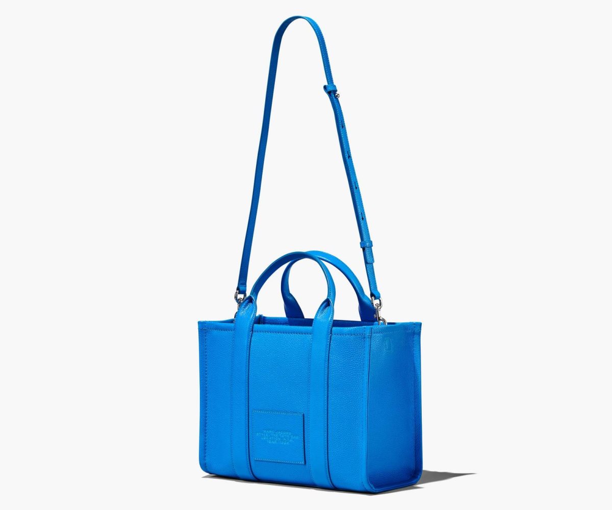 Women Marc Jacobs Leather Medium Tote Bags Blue | UK MJ6439-H21