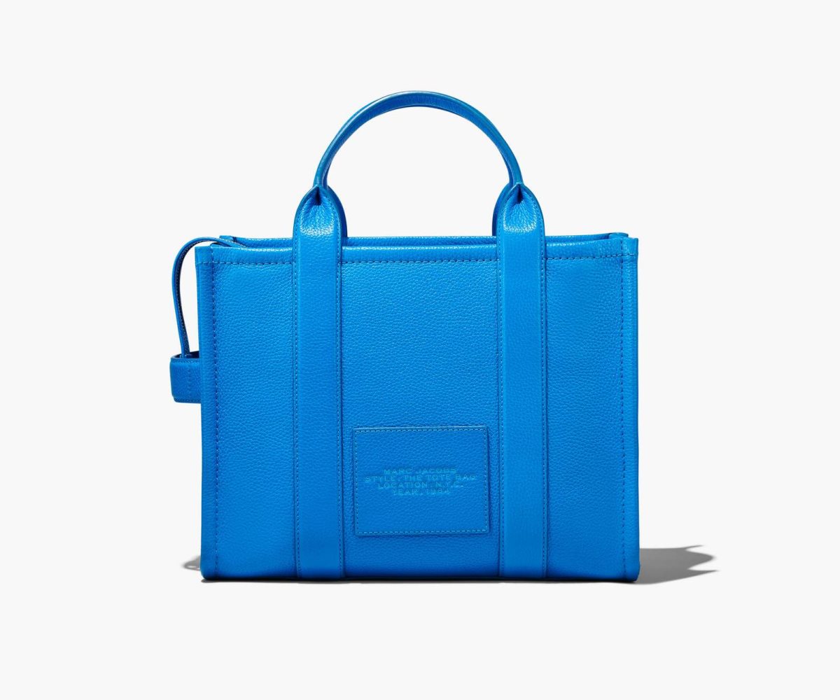 Women Marc Jacobs Leather Medium Tote Bags Blue | UK MJ6439-H21