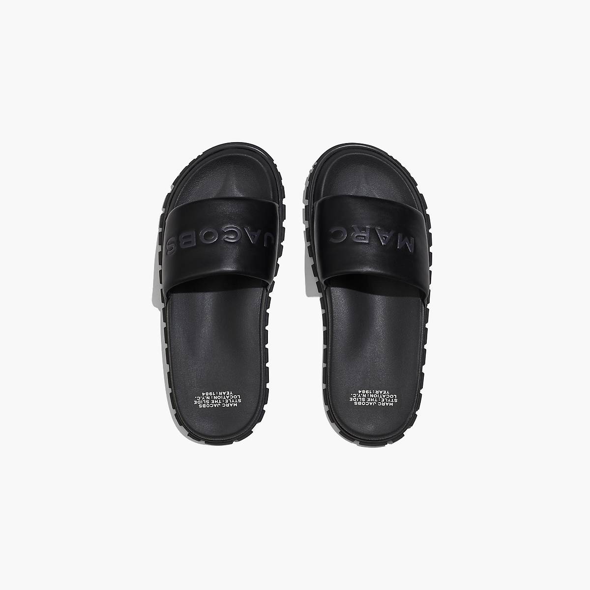 Women Marc Jacobs Leather Slides Black | UK MJ5701-M89