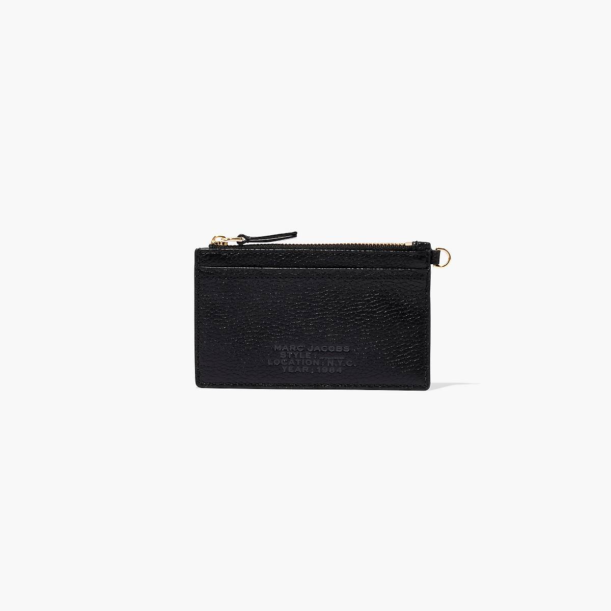 Women Marc Jacobs Leather Top Zip Wristlet Wallets Black | UK MJ1840-D72