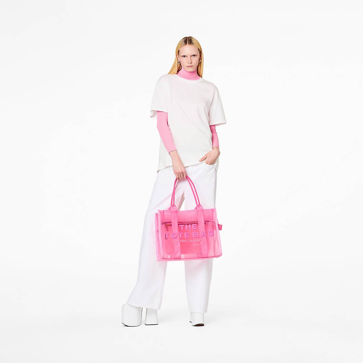 Women Marc Jacobs Mesh Large Tote Bags Pink | UK MJ7812-L32