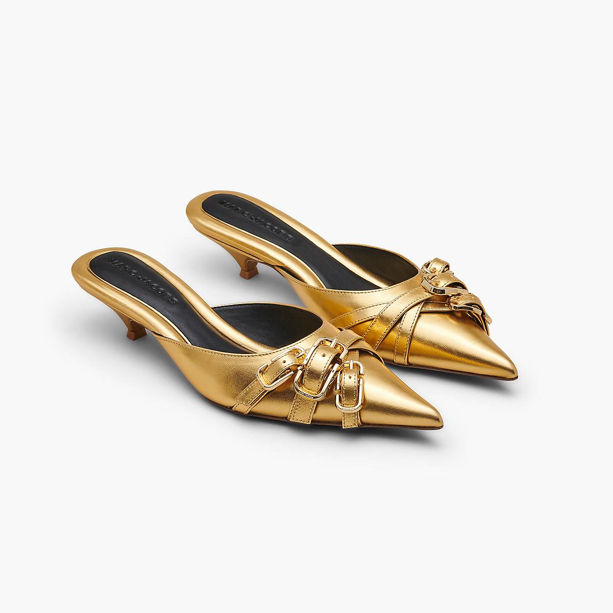 Women Marc Jacobs Metallic J Marc Buckle Kitten Heels Gold | UK MJ0962-L92