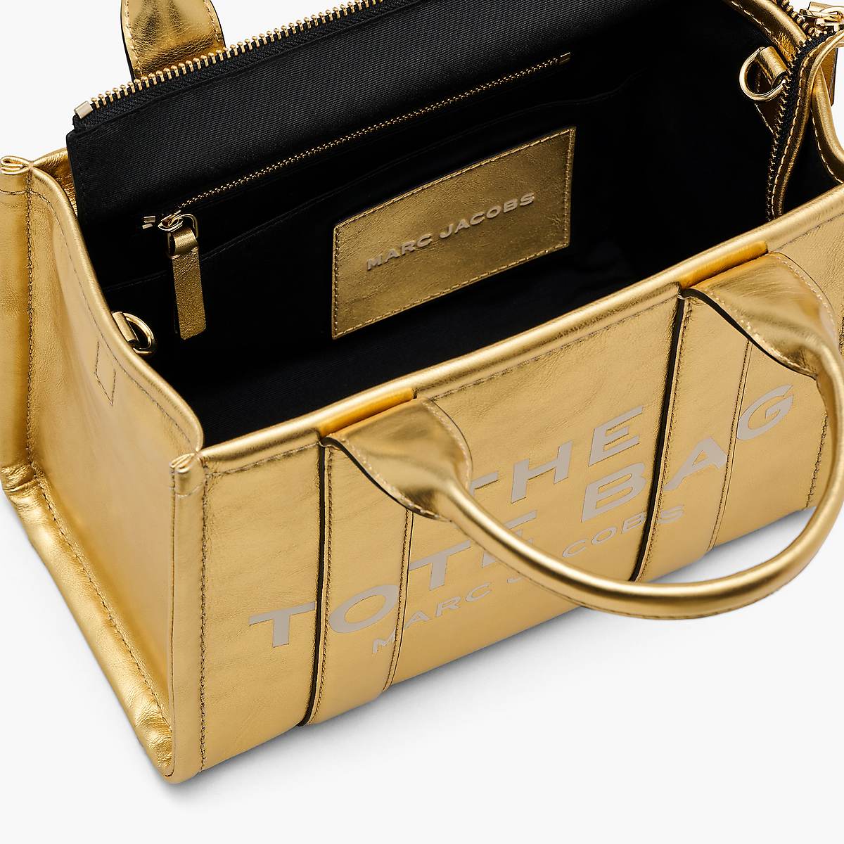 Women Marc Jacobs Metallic Leather Small Tote Bags Gold | UK MJ3946-M27