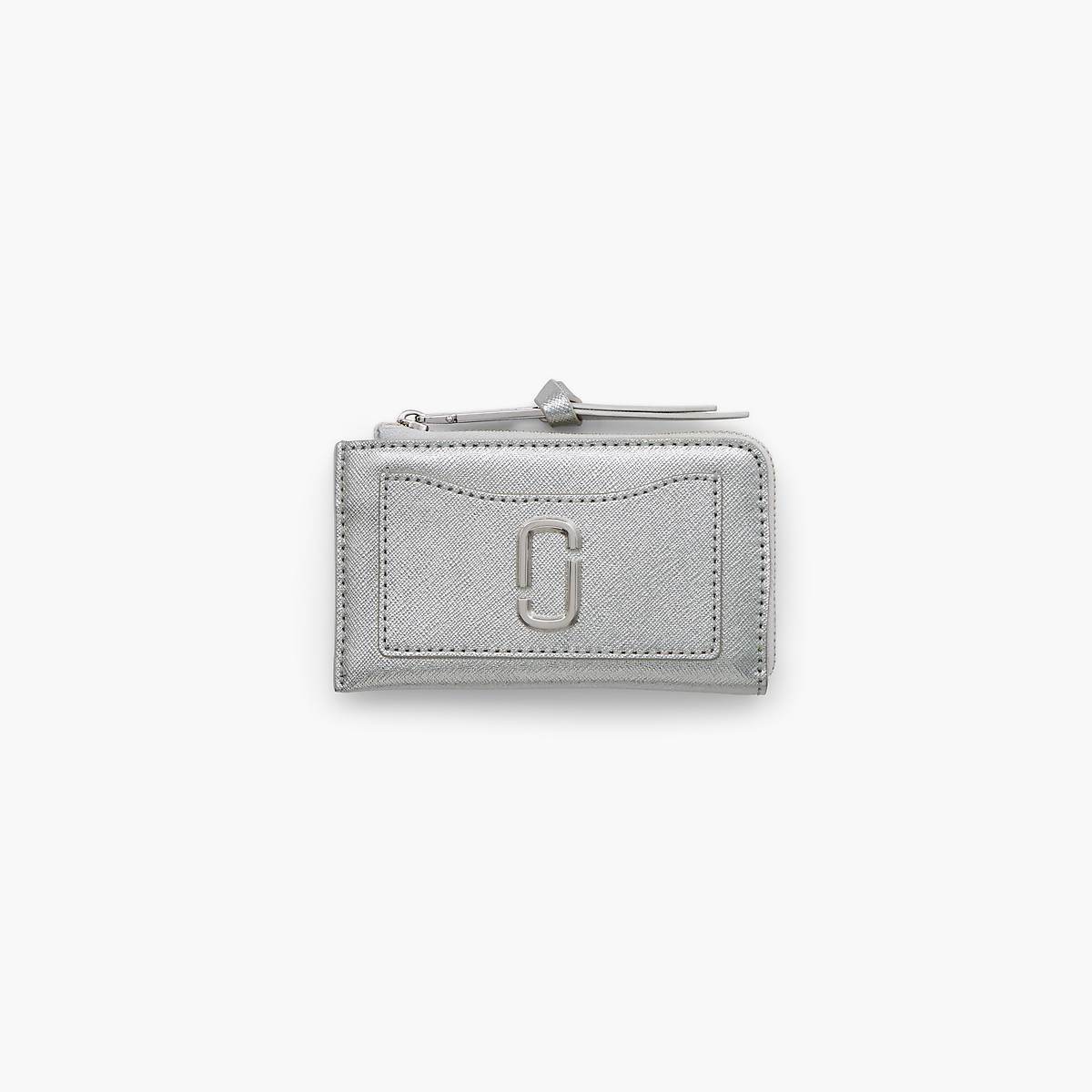 Women Marc Jacobs Metallic Utility Snapshot Top Zip Multi Wallets Silver | UK MJ6723-F43