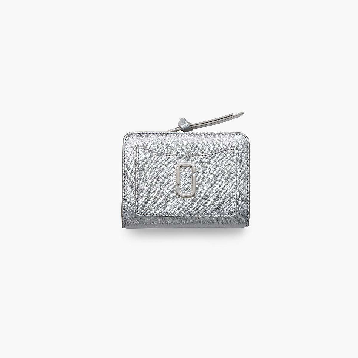 Women Marc Jacobs Metallic Utility Snapshot Mini Compact Wallets Silver | UK MJ7481-G97