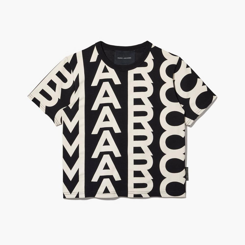 Women Marc Jacobs Monogram Baby Tee T-Shirt Black / White | UK MJ8216-Q68