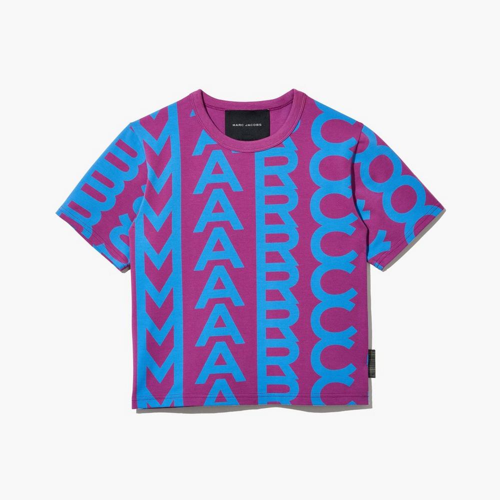 Women Marc Jacobs Monogram Baby Tee T-Shirt Purple / Blue | UK MJ8279-W25