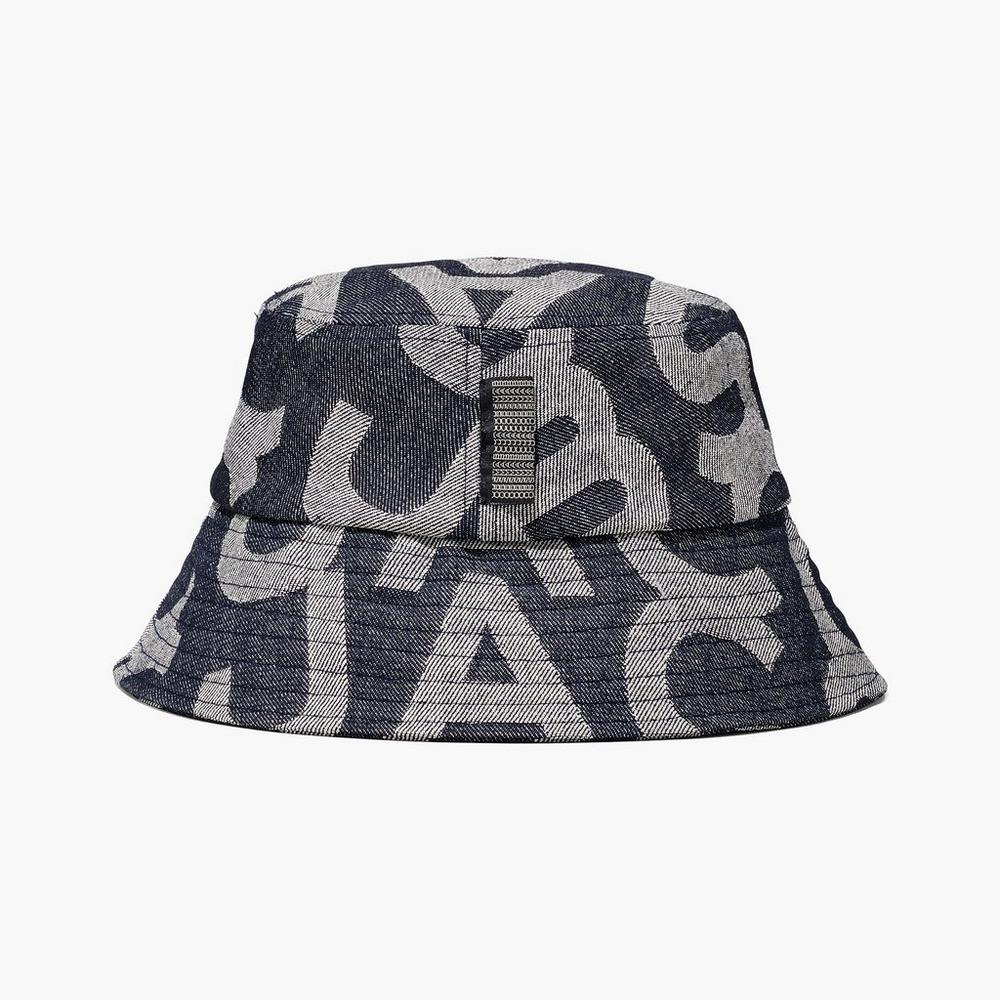 Women Marc Jacobs Monogram Denim Bucket Hats Blue | UK MJ4059-T94