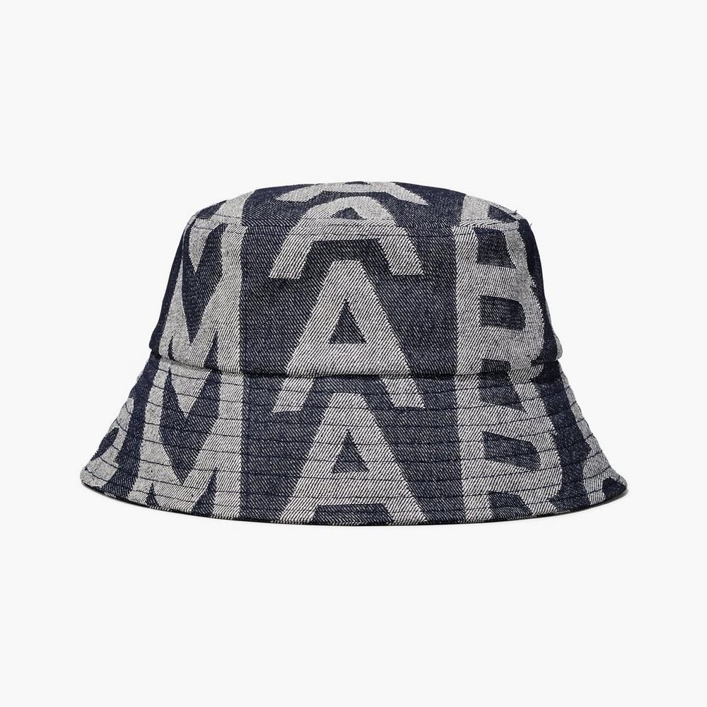 Women Marc Jacobs Monogram Denim Bucket Hats Blue | UK MJ4059-T94