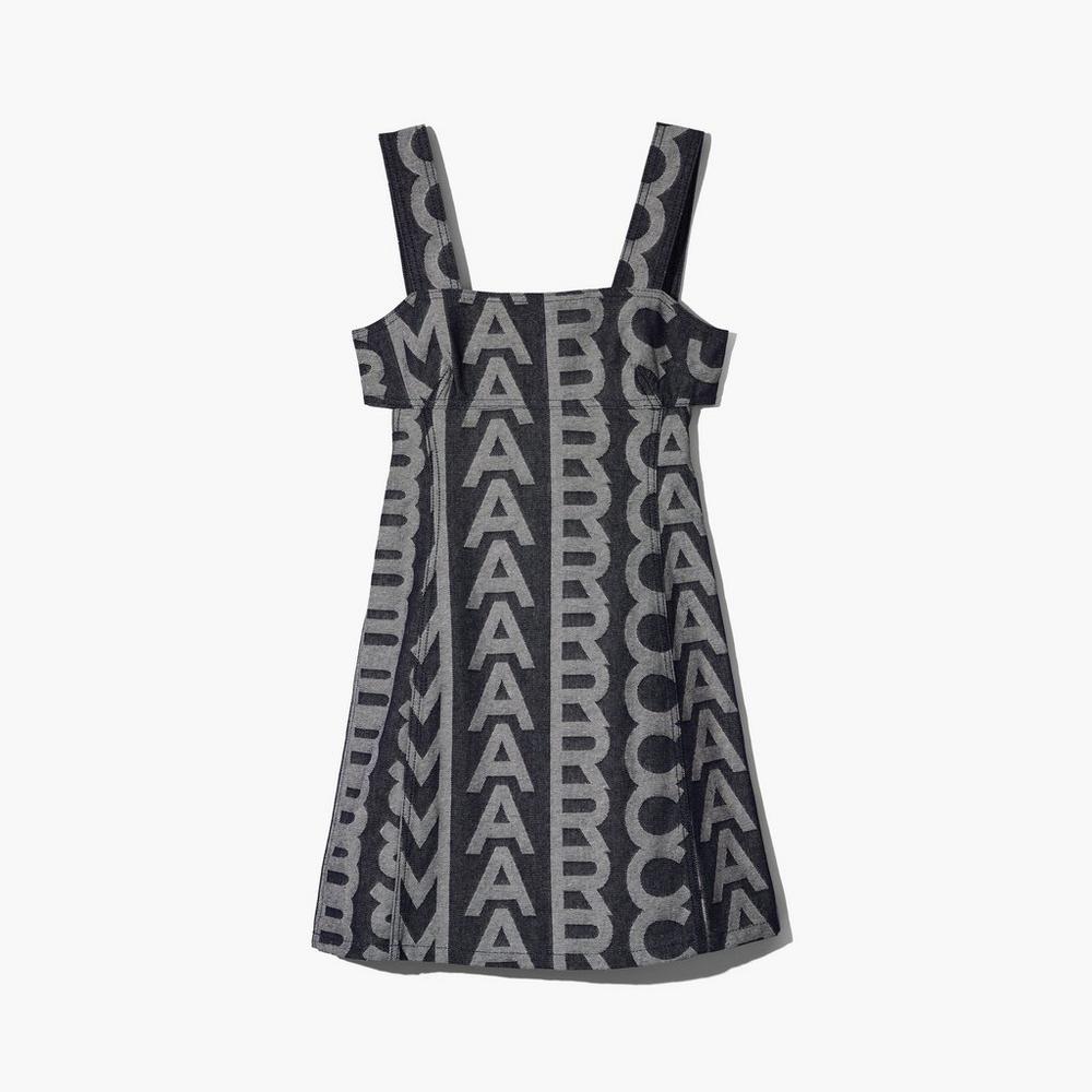 Women Marc Jacobs Monogram Denim Cutout Dress Blue | UK MJ9318-V60