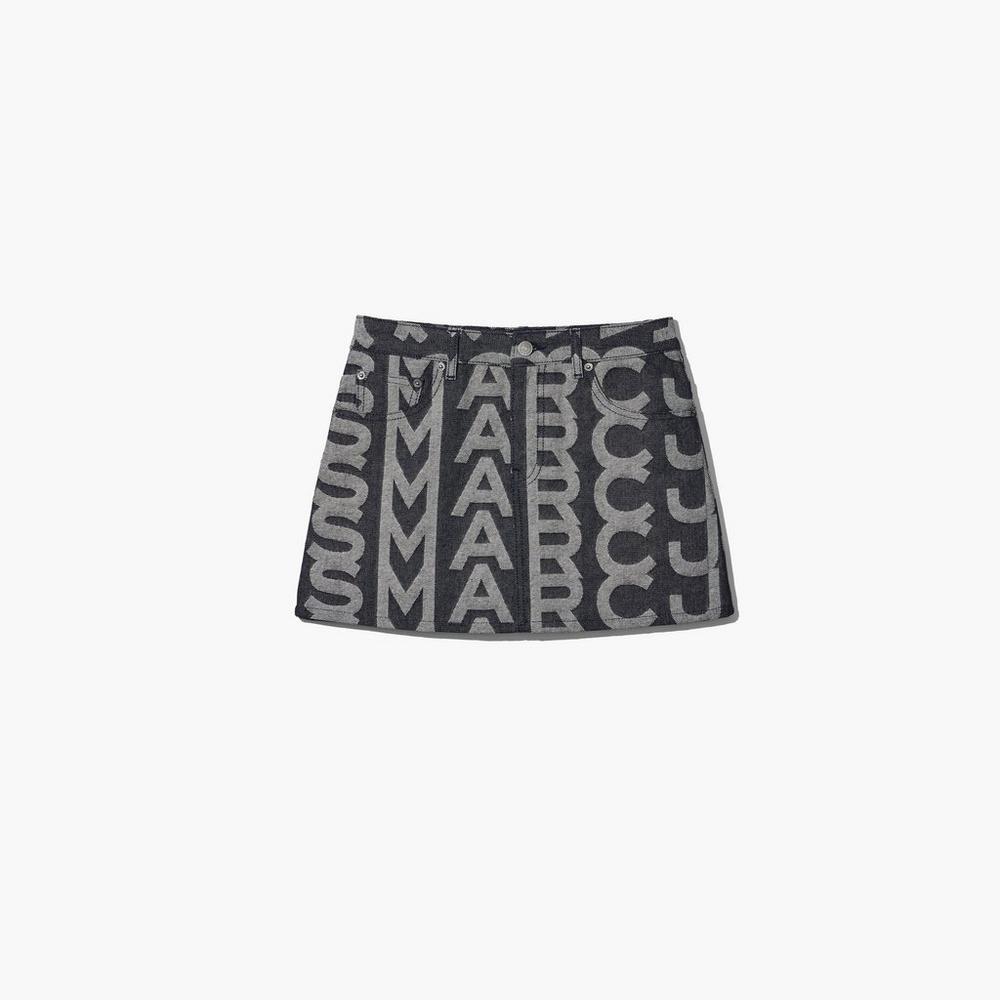 Women Marc Jacobs Monogram Denim Mini Skirts Blue | UK MJ6480-B03