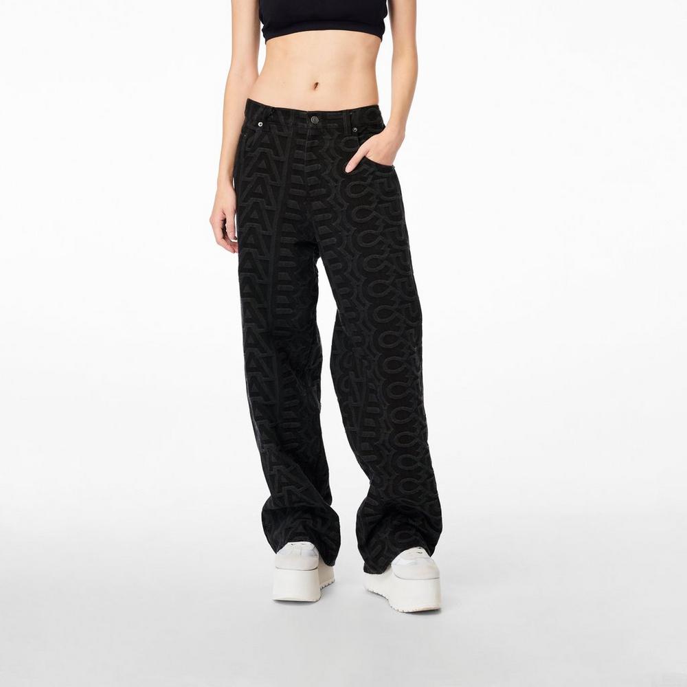 Women Marc Jacobs Monogram Denim Pants Black | UK MJ8794-E19