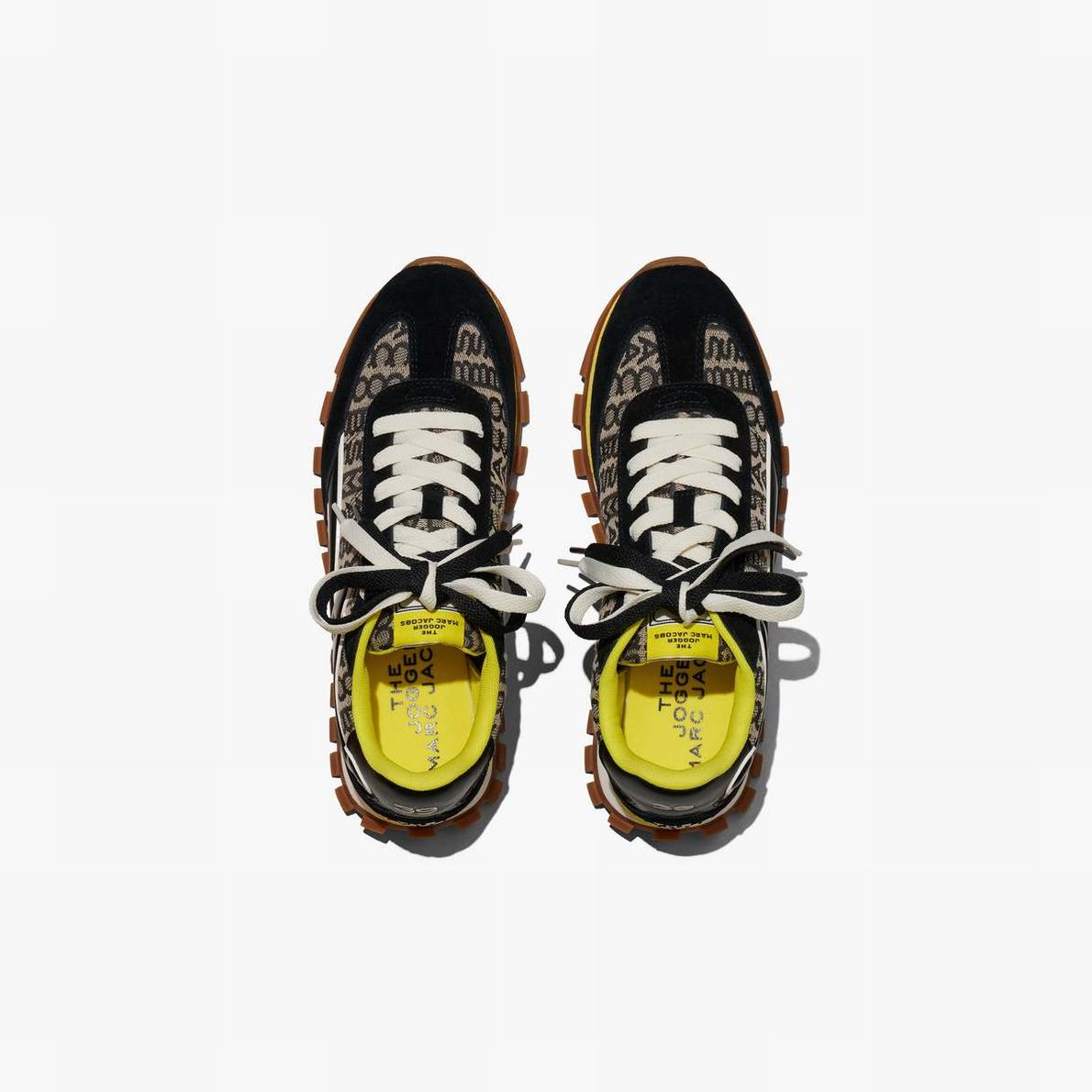 Women Marc Jacobs Monogram Jogger Trainers Black/Yellow | UK MJ3924-Z91