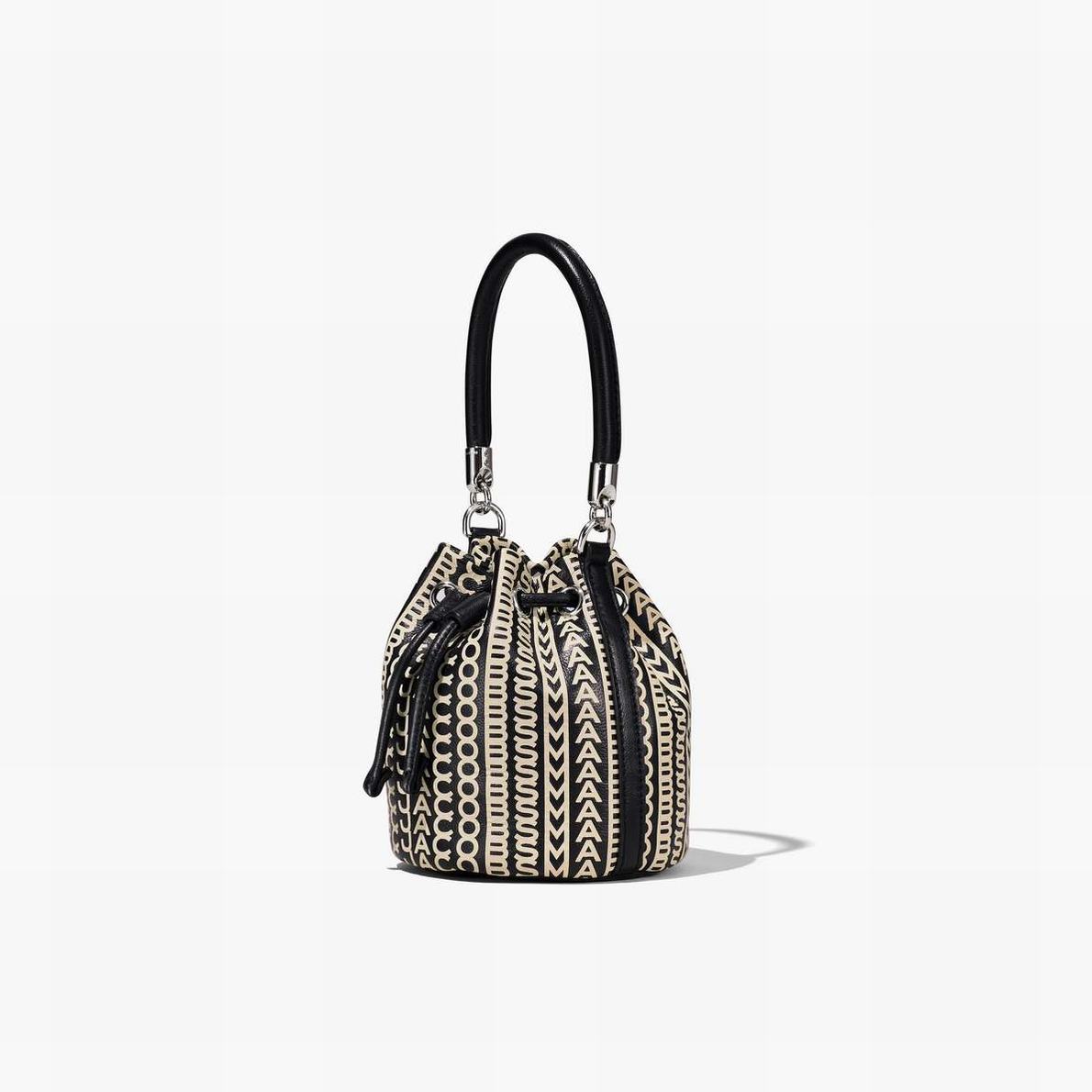 Women Marc Jacobs Monogram Leather Micro Bucket Bags Black / White | UK MJ8135-U17