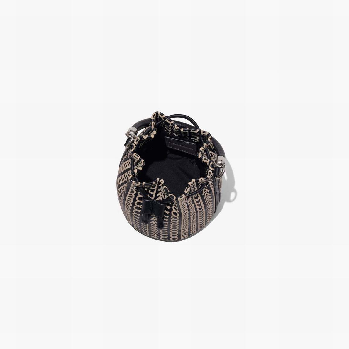 Women Marc Jacobs Monogram Leather Micro Bucket Bags Black / White | UK MJ8135-U17