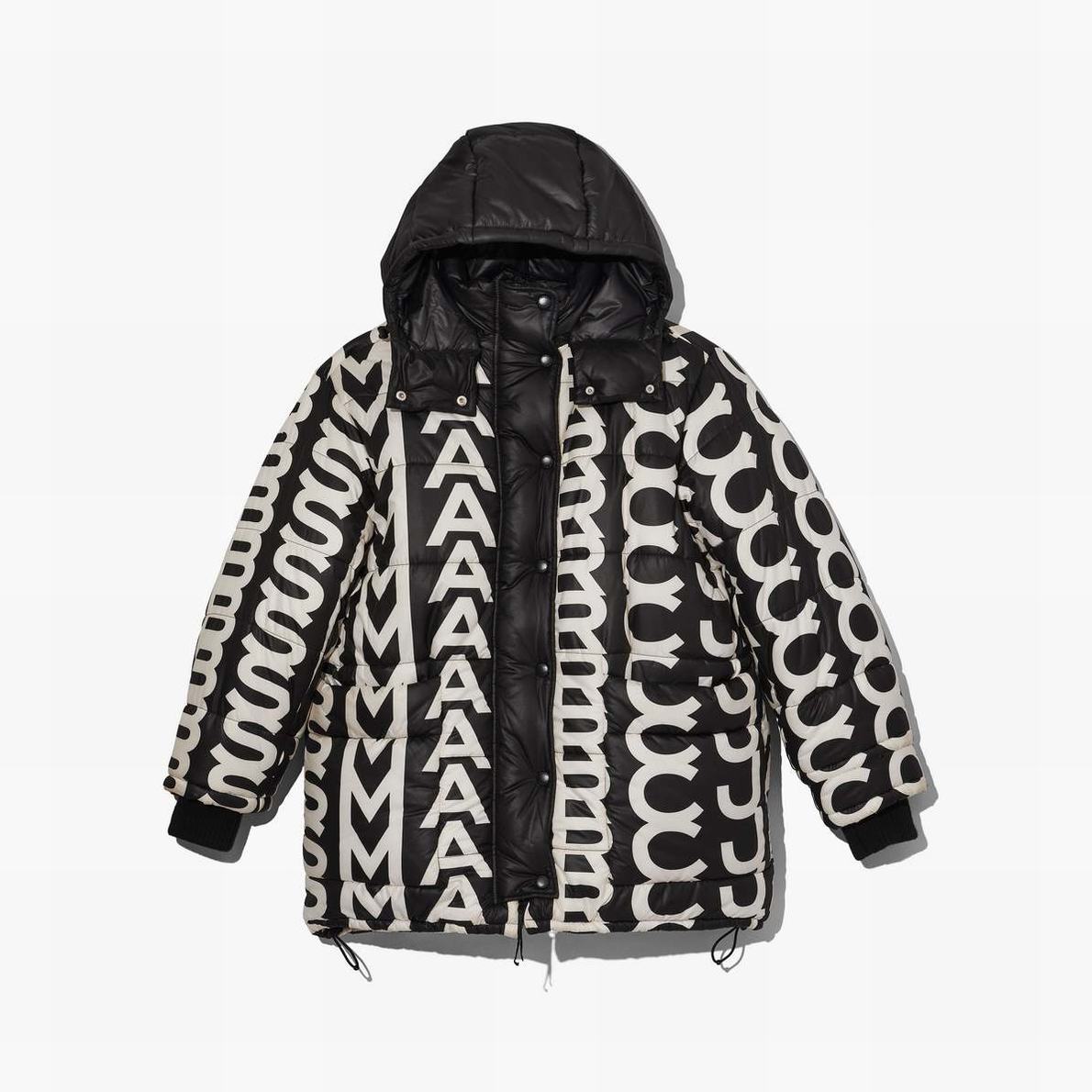 Women Marc Jacobs Monogram Oversized Puffer Jackets Black / White | UK MJ7438-J10