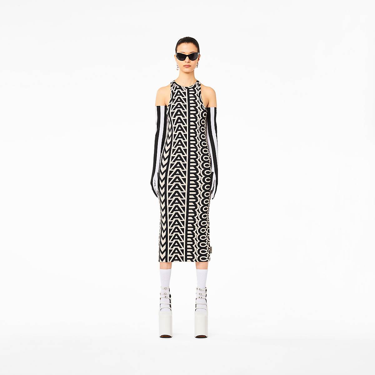 Women Marc Jacobs Monogram Racer Rib Dress Black / White | UK MJ8325-D24