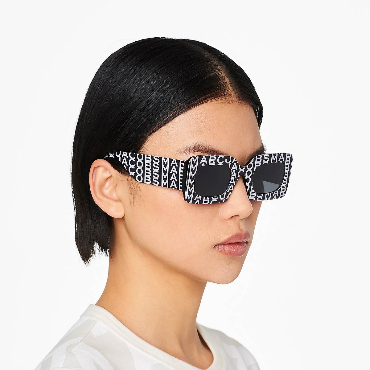 Women Marc Jacobs Monogram Rectangular Sunglasses Black / White | UK MJ6357-K45