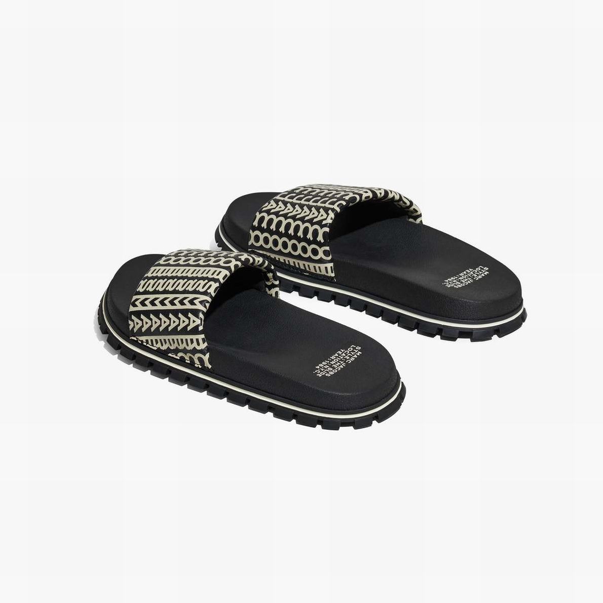 Women Marc Jacobs Monogram Slides Black / White | UK MJ1852-X32