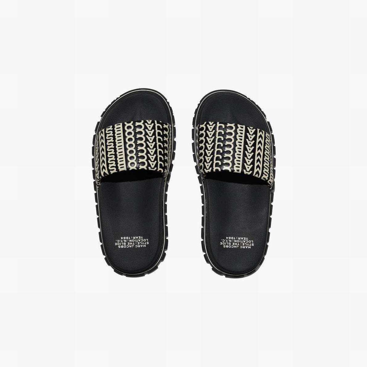 Women Marc Jacobs Monogram Slides Black / White | UK MJ1852-X32