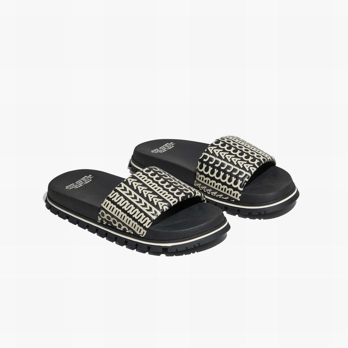 Women Marc Jacobs Monogram Slides Black / White | UK MJ1852-X32