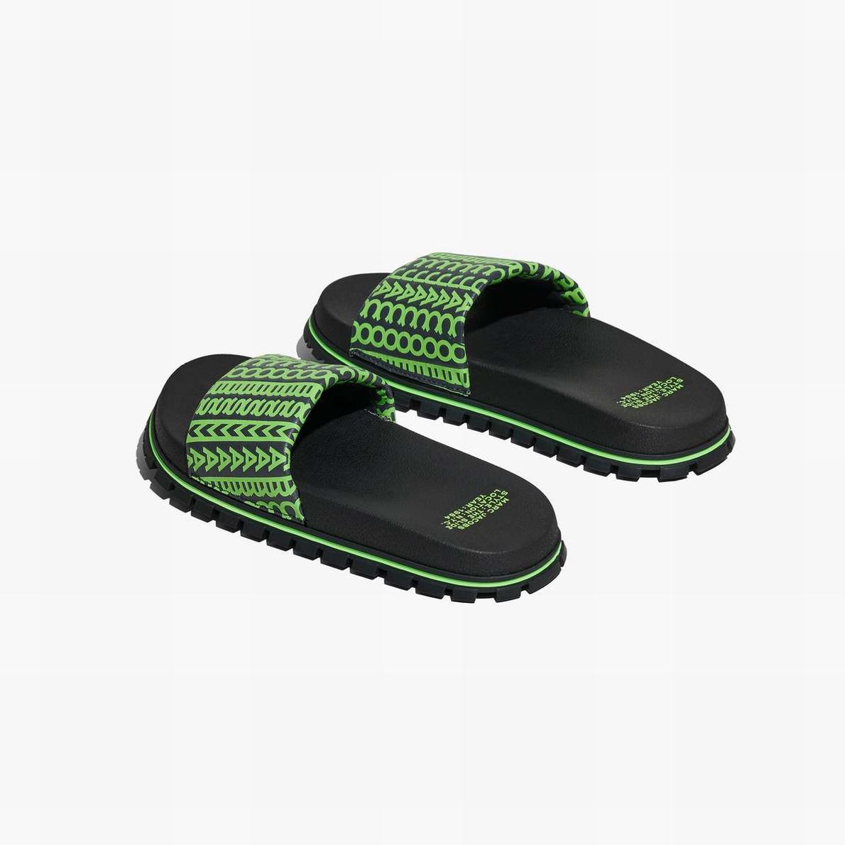 Women Marc Jacobs Monogram Slides Grey / Green | UK MJ5380-C19