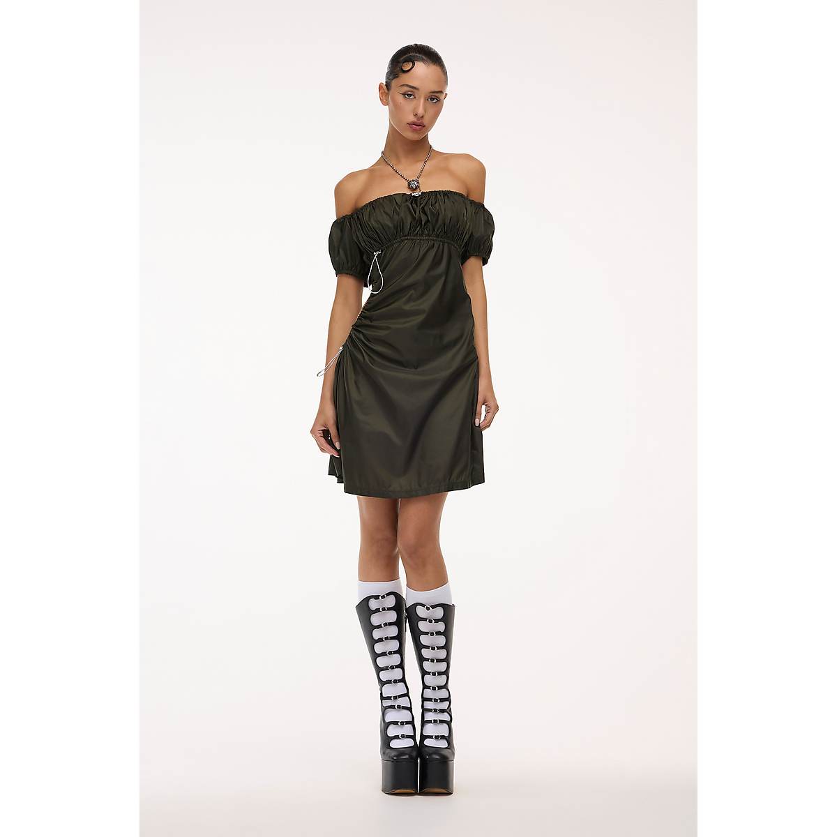 Women Marc Jacobs Off Shoulder Gathered Dress Dark Green | UK MJ1405-F27