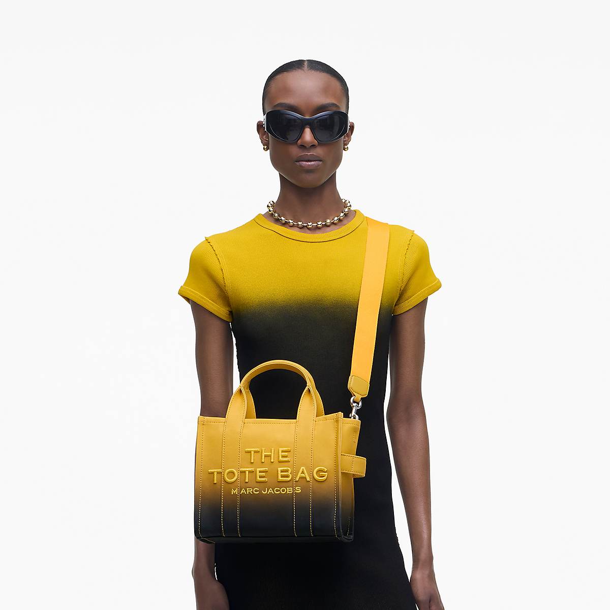 Women Marc Jacobs Ombré Coated Canvas Small Tote Bags Black / Yellow | UK MJ1354-J84