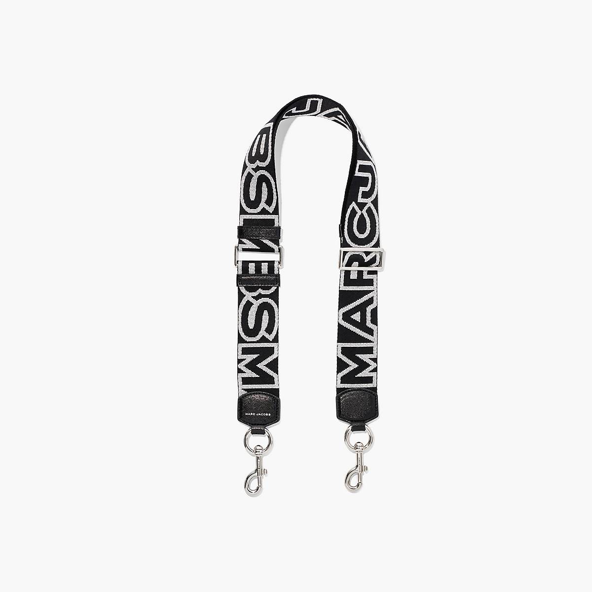 Women Marc Jacobs Outline Logo Webbing Bag Strap Black / Silver | UK MJ2498-C91