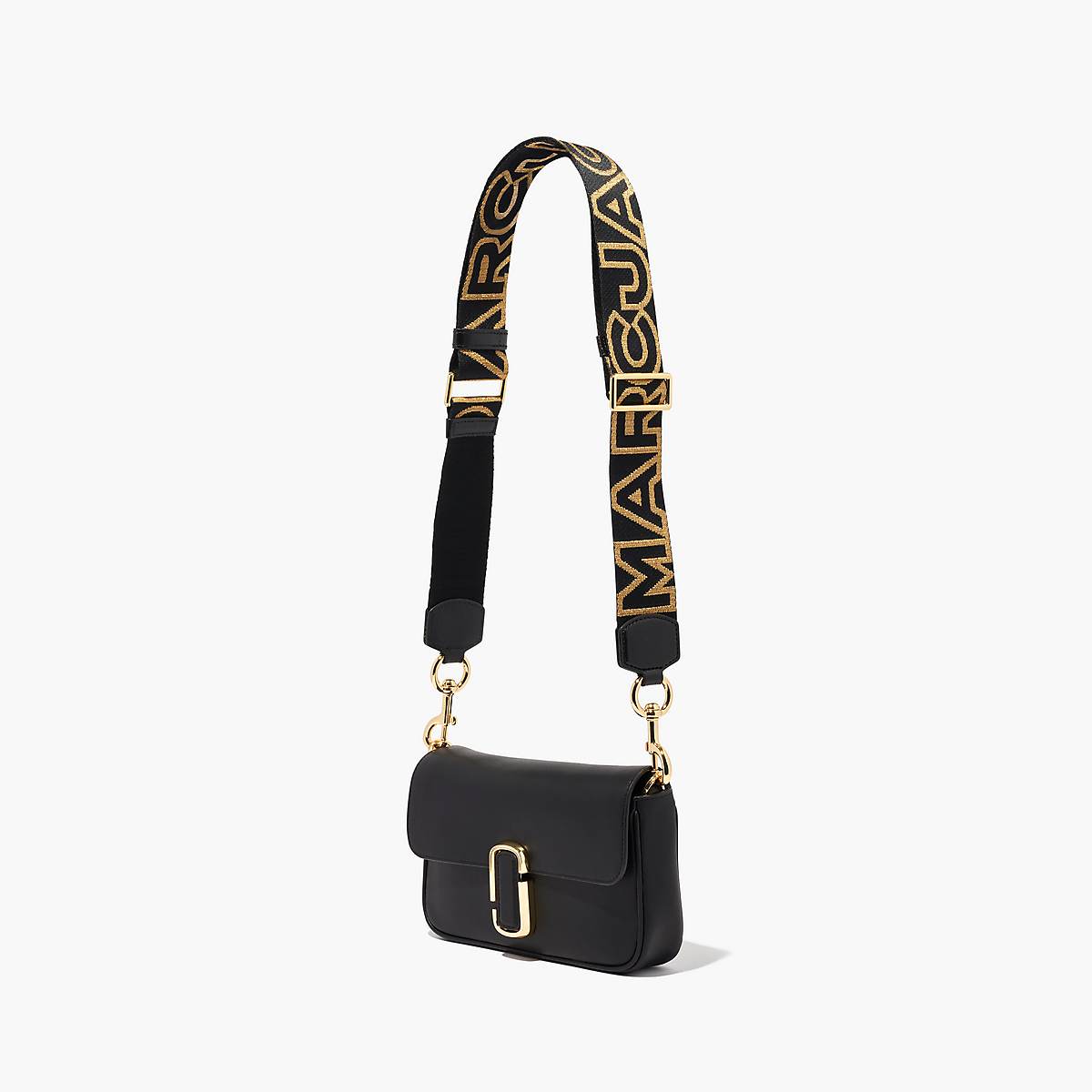 Women Marc Jacobs Outline Logo Webbing Bag Strap Black / Gold | UK MJ6083-V27