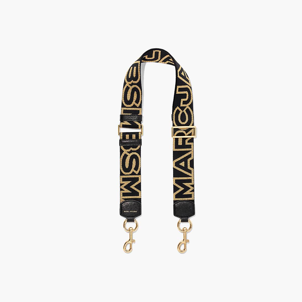 Women Marc Jacobs Outline Logo Webbing Bag Strap Black / Gold | UK MJ6083-V27