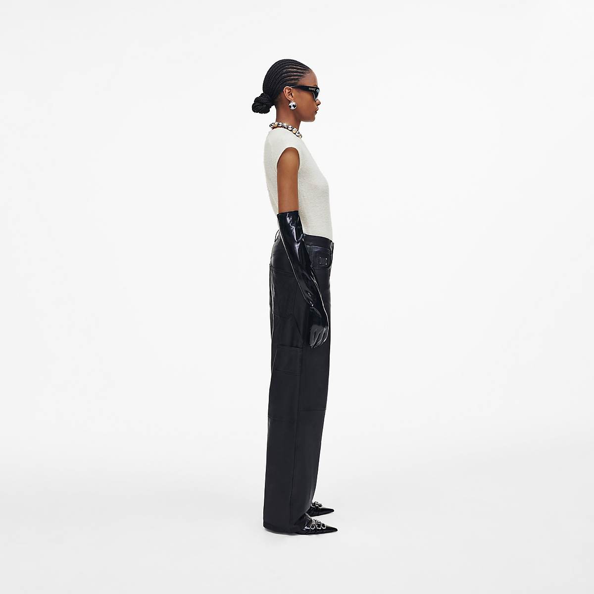 Women Marc Jacobs Oversized Leather Pants Black | UK MJ8921-J31