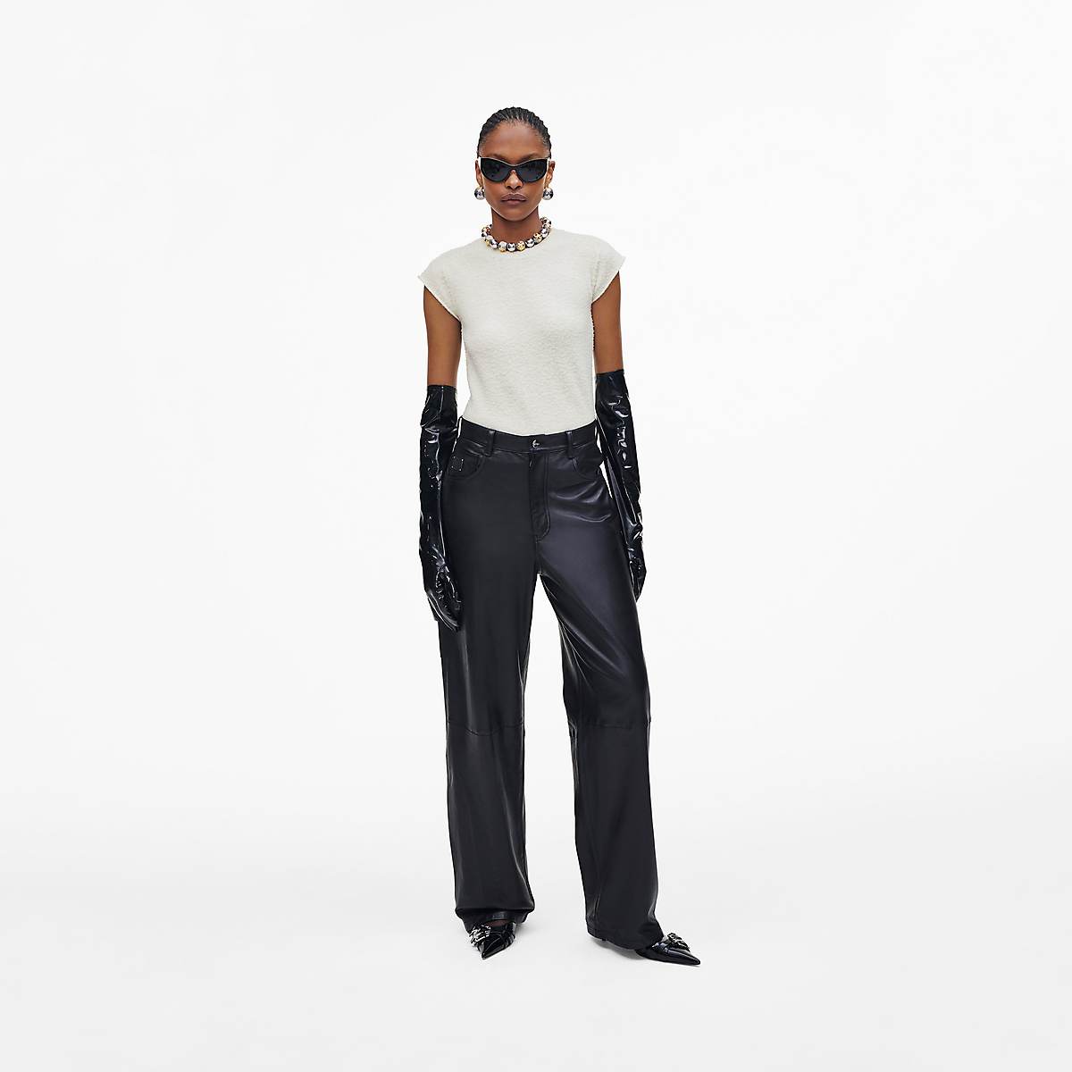 Women Marc Jacobs Oversized Leather Pants Black | UK MJ8921-J31