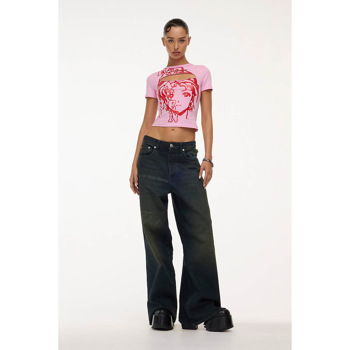 Women Marc Jacobs Princ355 Slashed Baby Tee T-Shirt Pink | UK MJ2805-O05